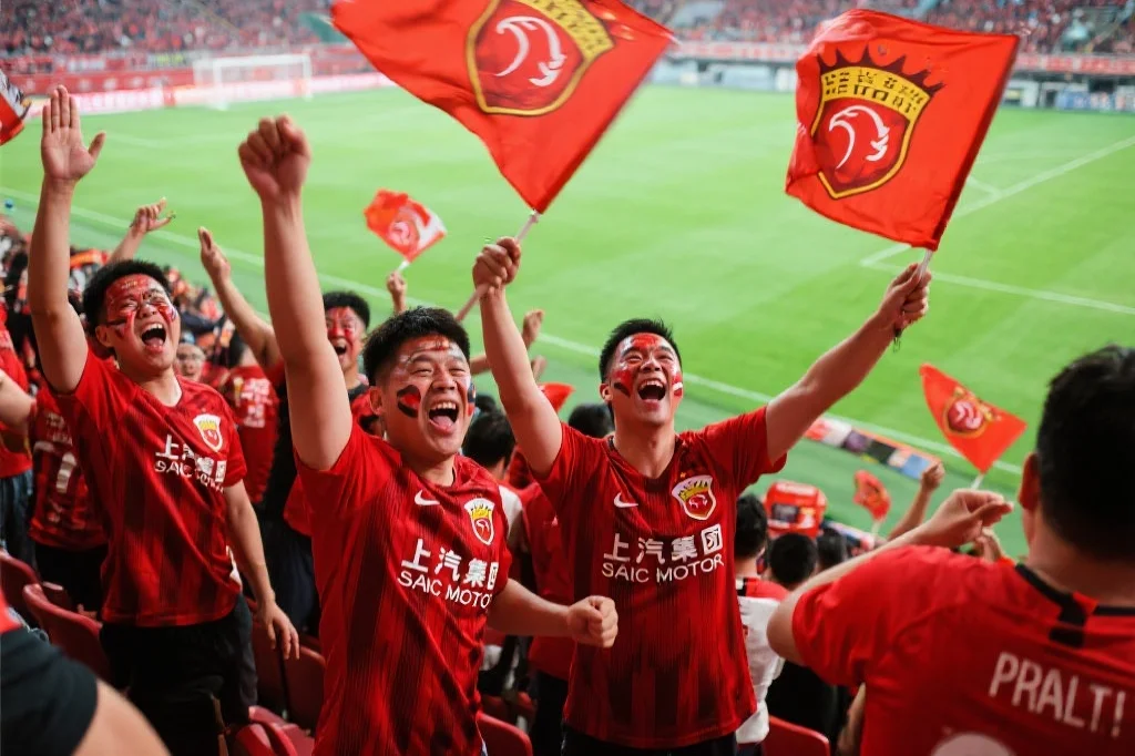 雄狮足球俱乐部球迷会成员在看台上为球队加油